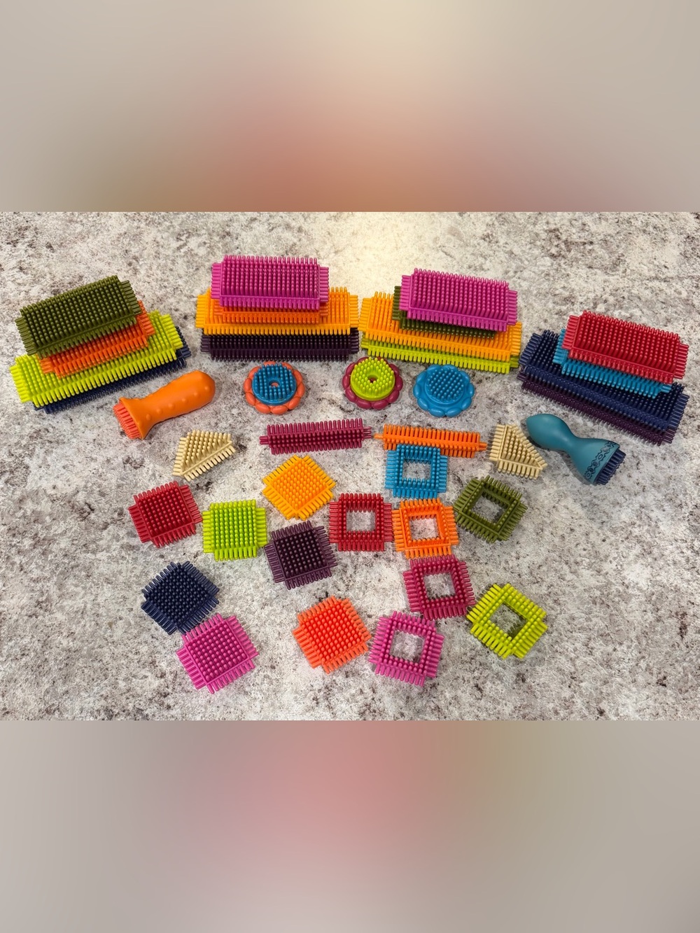 B. Toys Bristle Block Stackadoos 46Pc Toy Building Set Sensory Blocks STEM